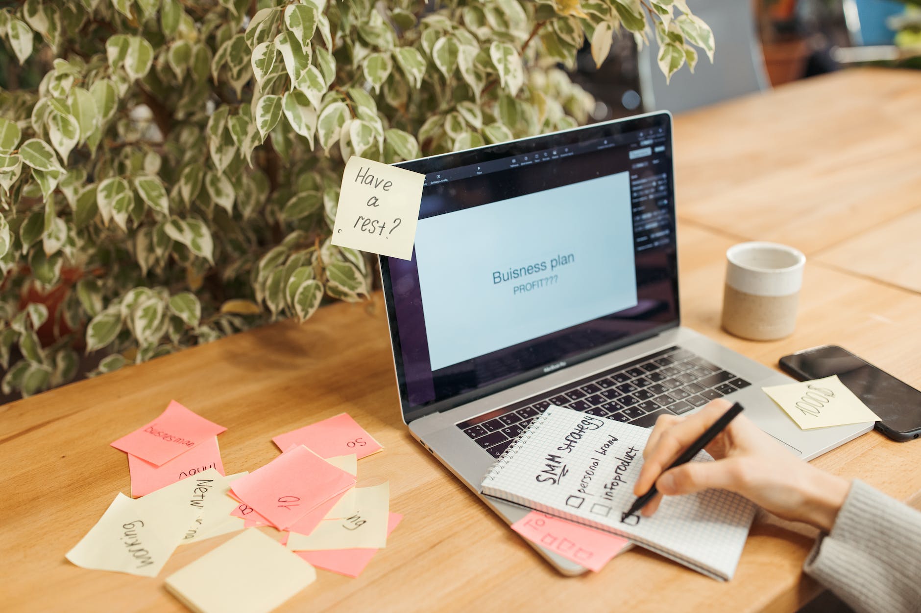 sticky notes and a laptop