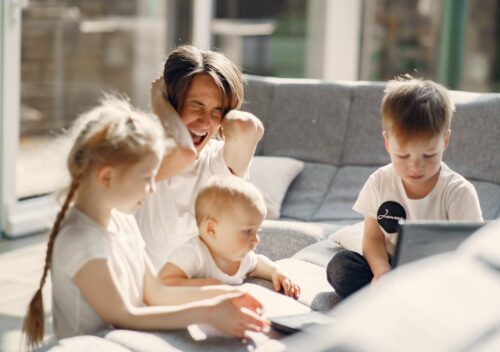 mother going crazy with small children at home